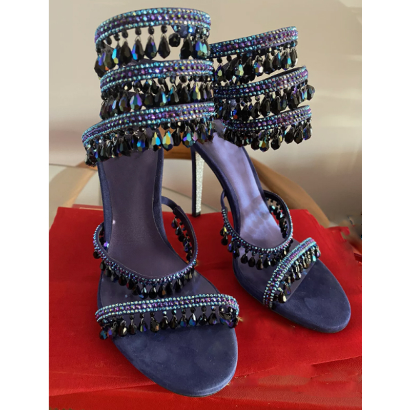 Women'S Fashion Summer 2025 - Crystal Pendant Ankle Snake Wrap Sandals