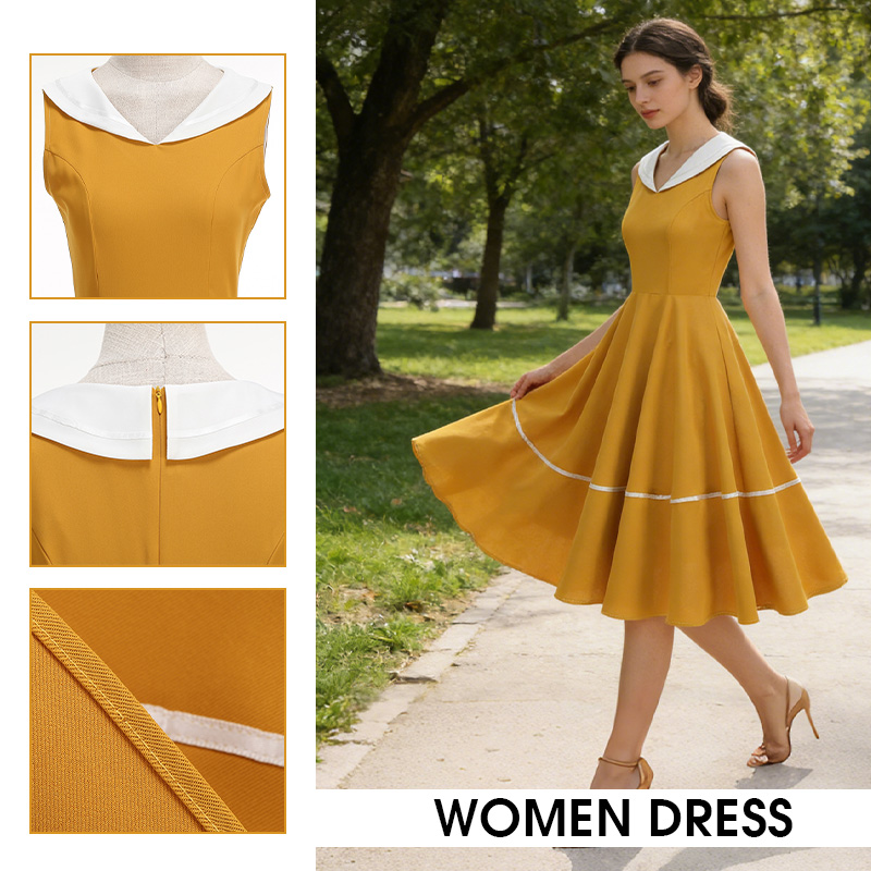 Women'S Fashion In The 50S - Retro Navy Style Dress Summer NEW