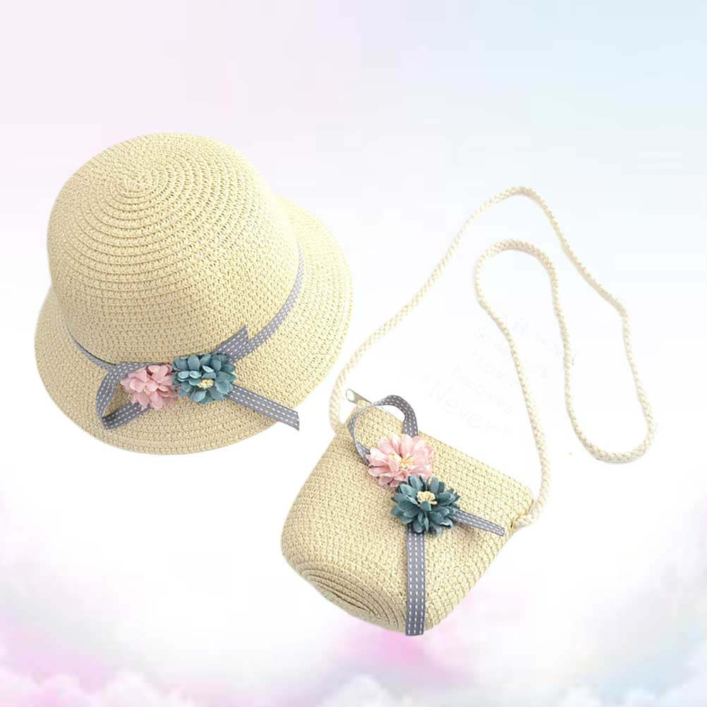 Straw Hat Summer - 1Set Girls Straw Hat and Bag