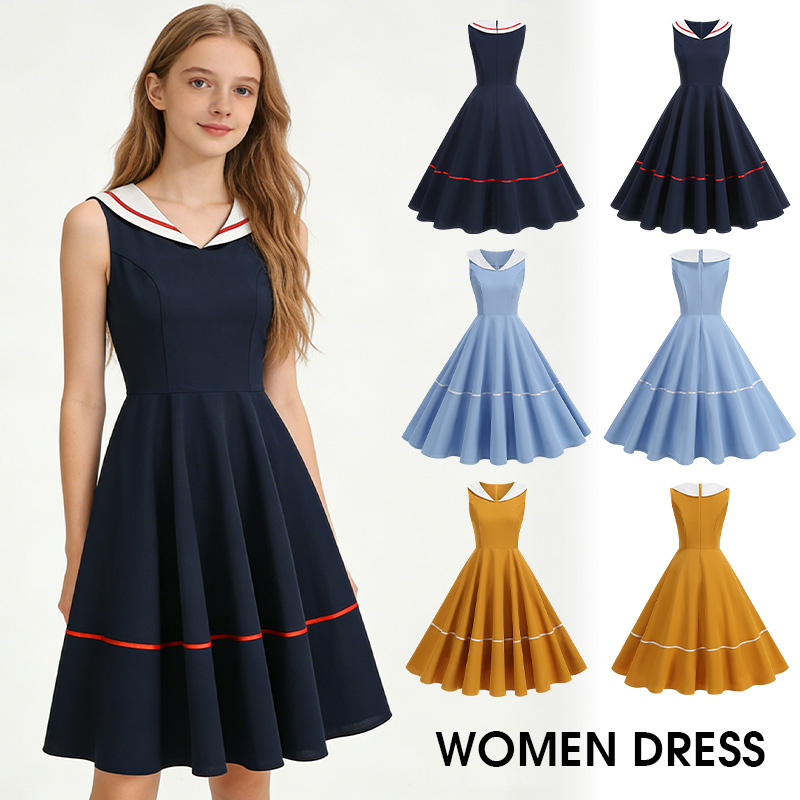 Retro Navy Style Dress Summer  - Women'S Fashion In The 50S review and price