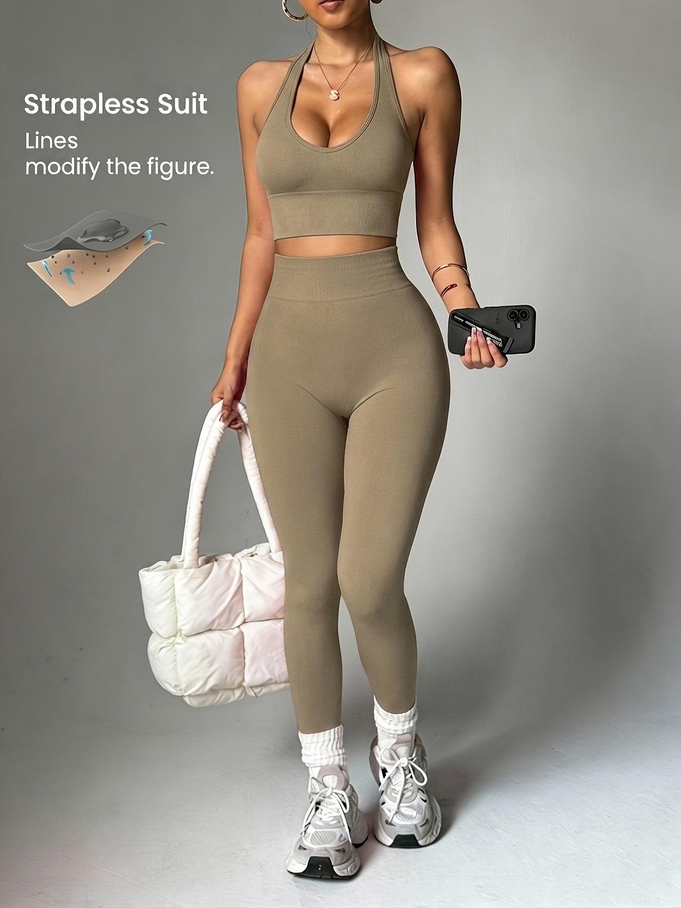 2pcs Solid Color Fashionable V - High Waist Leggings review and price